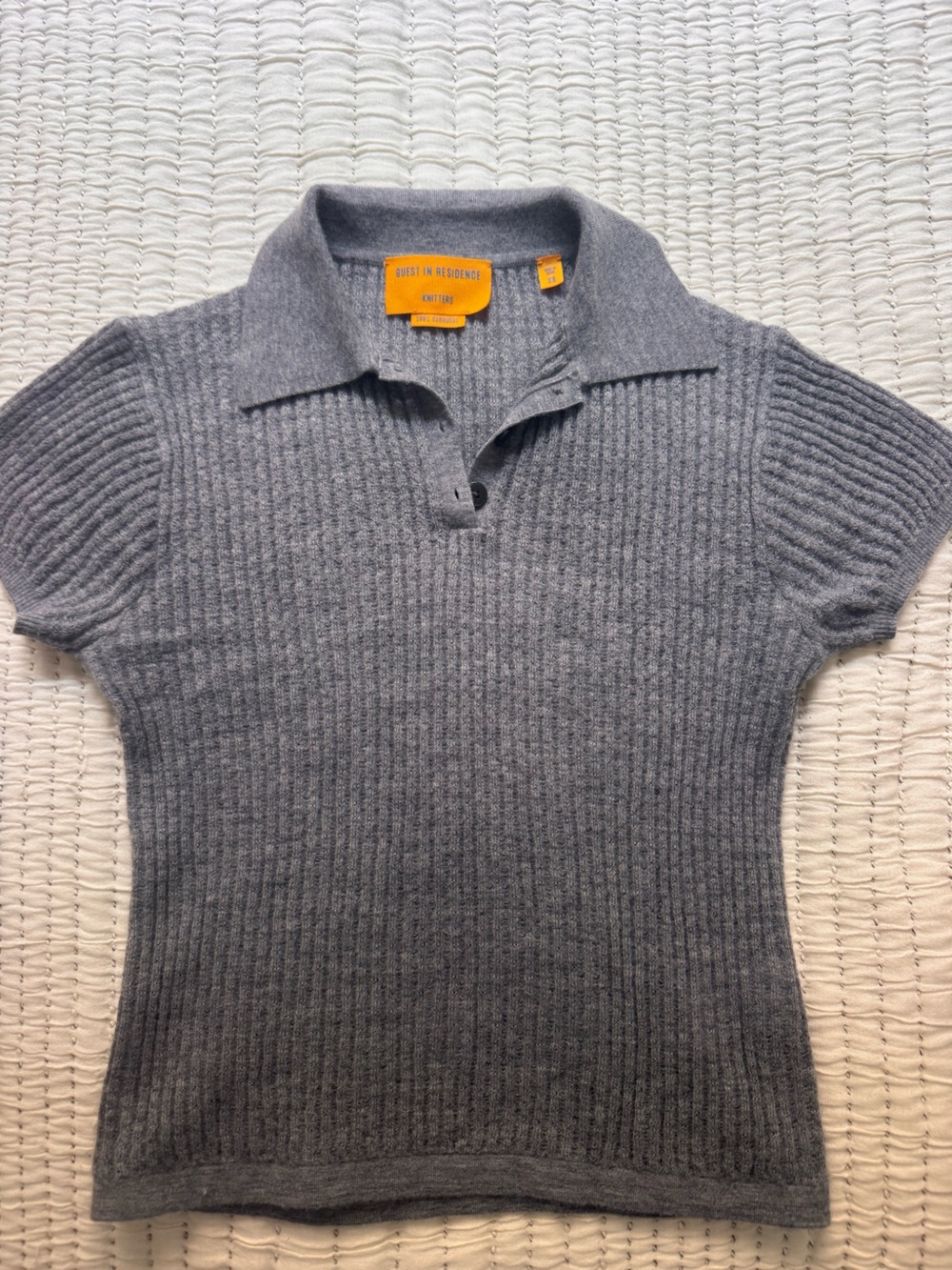 Guest in Residence Cashmere Shrunken Polo Top in gray